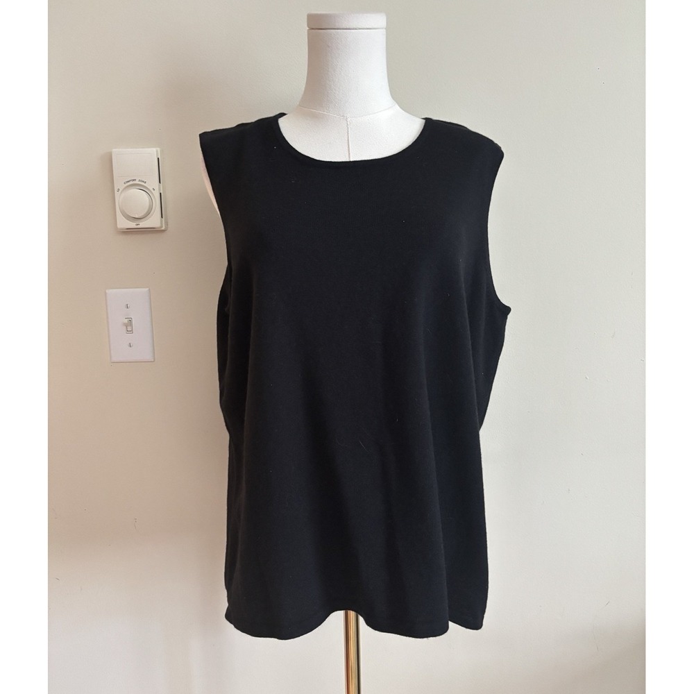 Talbots Womens Plus Size 1X Knit Top Cashmere Silk Sleeveless Black Minimalist